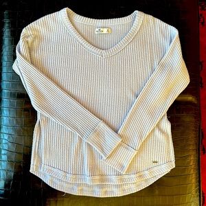 Womens Hollister OVERSIZED Baby blue Thermal Waffle Knit Shirt Top Size XS